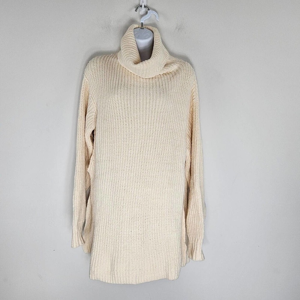 Free People Eleven Tunic Sweater Oversize Chunky Knit Turtleneck Size SP